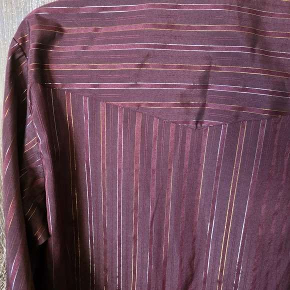 Ely Cattleman Shirt Men's 16.5/35 Burgundy Pearl Snap Metallic Striped Western - Picture 7 of 7